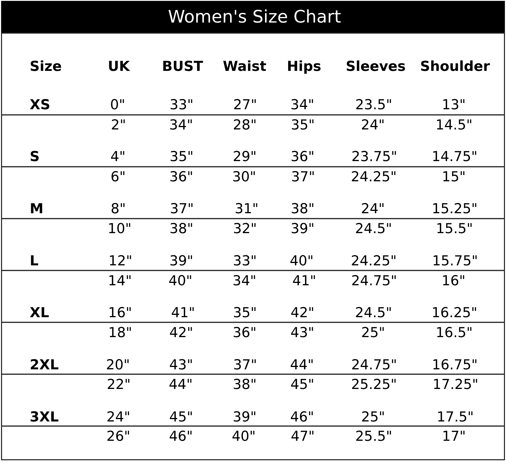 women size Chart